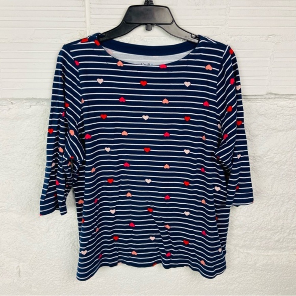 Croft & Barrow cotton Navy Striped long sleeve Top with Heart Accents size 1X